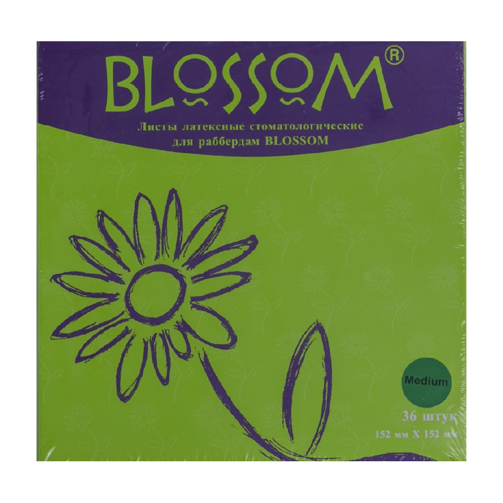 Blossom Коффердам Latex, синего цвета, без запаха, средний, размеры 152мм. х 152мм., 36шт (упак.)